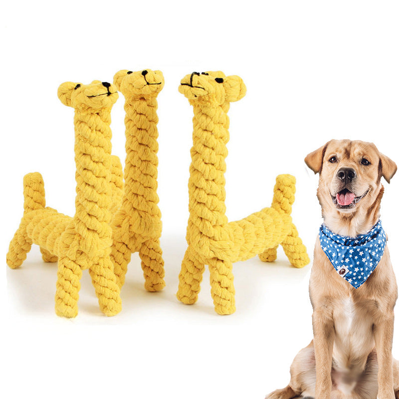HKM-7742653 Durable Giraffe-Shaped Rope Chew Toy for Small Dogs - Promotes Dental Health and Playtime Fun