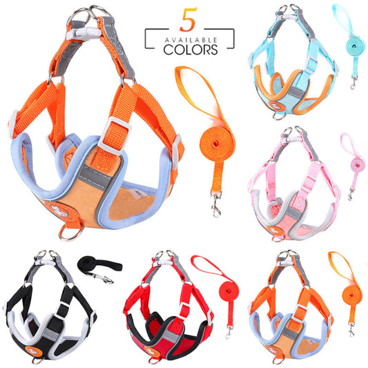 HKM-7743293 Reflective Soft Suede Dog Harness and Leash Set in Multiple Colors and Sizes