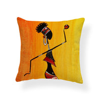 HKM-774419 African Women Cotton and Linen Decorative Pillowcase - 45x45cm