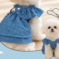 HKM-7744573 Classic Denim Pet Dresses for Small Dogs and Cats - Lightweight Summer Styles in Bundy Blue
