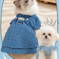 HKM-7744573 Classic Denim Pet Dresses for Small Dogs and Cats - Lightweight Summer Styles in Bundy Blue