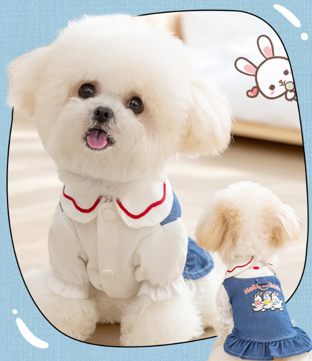 HKM-7744573 Classic Denim Pet Dresses for Small Dogs and Cats - Lightweight Summer Styles in Bundy Blue