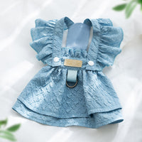 HKM-7744573 Classic Denim Pet Dresses for Small Dogs and Cats - Lightweight Summer Styles in Bundy Blue