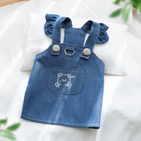 HKM-7744573 Classic Denim Pet Dresses for Small Dogs and Cats - Lightweight Summer Styles in Bundy Blue