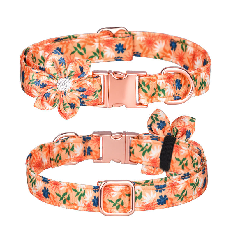 HKM-7745853 Customizable Pure Cotton Pet Collar and Leash Set in Various Floral Patterns