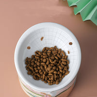 HKM-7745981 Ceramic Cat Bowl with High Legs and Oblique Mouth Design, Double Bowl Set