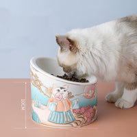 HKM-7745981 Ceramic Cat Bowl with High Legs and Oblique Mouth Design, Double Bowl Set
