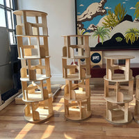 HKM-774739 Solid Wood 360° Rotating Bookshelf Tower - Bamboo Multi-Shelf Storage Solution