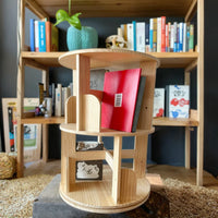 HKM-774739 Solid Wood 360° Rotating Bookshelf Tower - Bamboo Multi-Shelf Storage Solution
