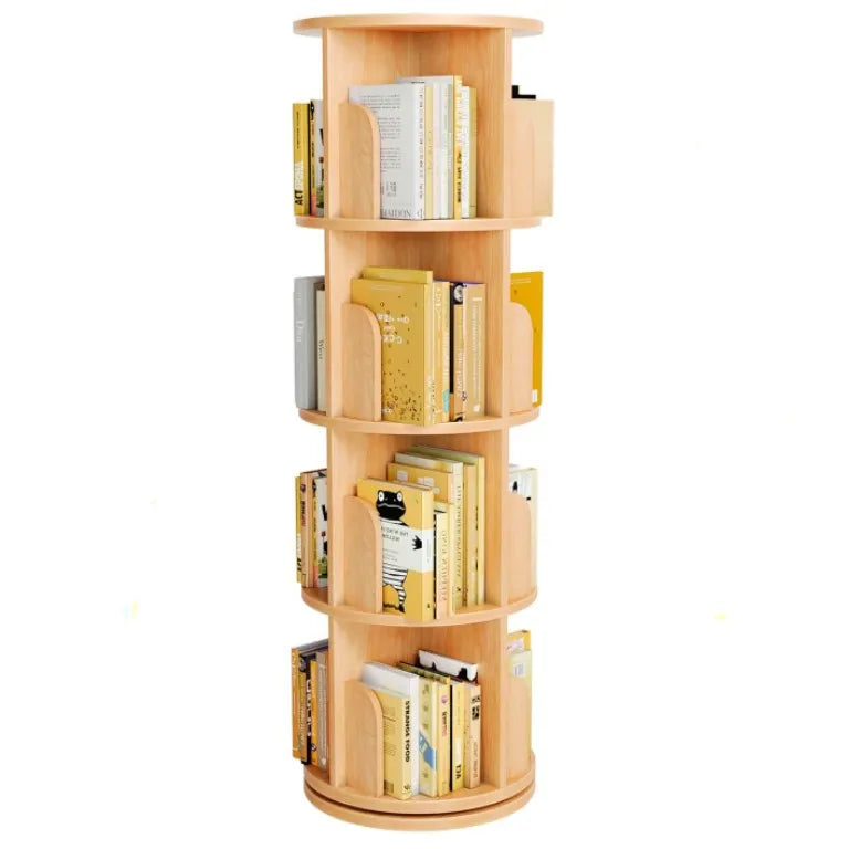 HKM-774739 Solid Wood 360° Rotating Bookshelf Tower - Bamboo Multi-Shelf Storage Solution