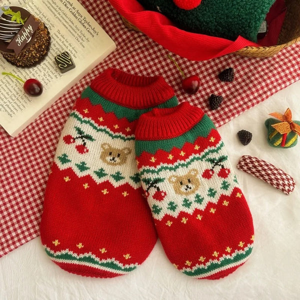 HKM-7747773 Christmas Cherry Red Pet Sweater - Warm Polyester Clothing for Small to XL Pets