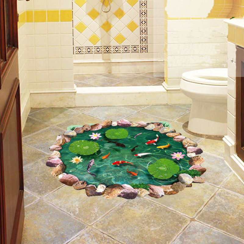 HKM-774803 Moonlight Fish Pond PVC Waterproof Wall Sticker for Bathroom Decoration 60x90cm