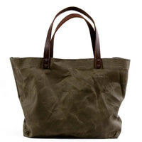 HKM-774931 Waterproof Oil Wax Canvas Shoulder Tote Bag with Cowhide Trimmings, Large Capacity