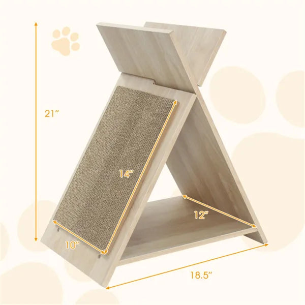 HKM-7749437 Multi-Functional Cat Scratcher with Tunnel and Wooden Lounge, 18.5"x12"x21"