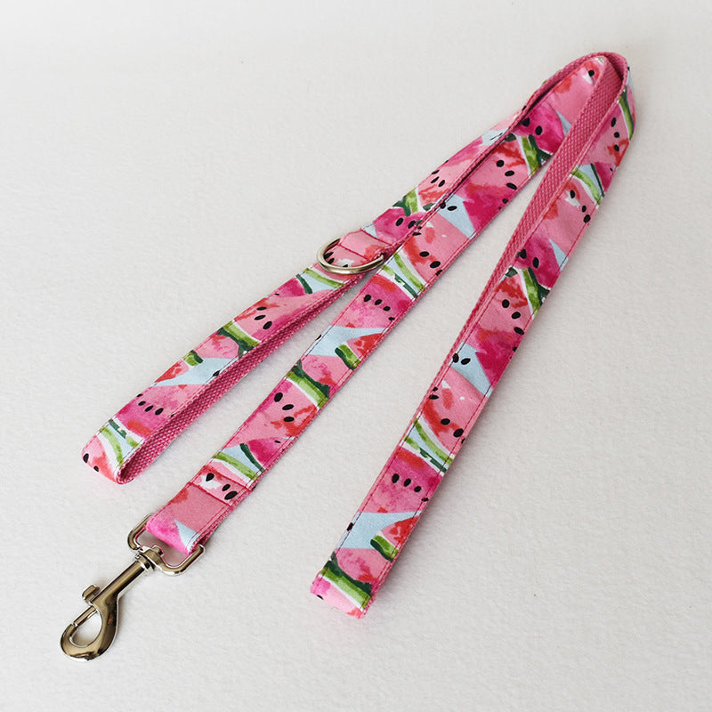 HKM-7749565 Watermelon Floral Pattern Dog Collar and Leash Set - Polyester, Multiple Sizes Available