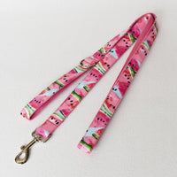HKM-7749565 Watermelon Floral Pattern Dog Collar and Leash Set - Polyester, Multiple Sizes Available