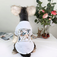HKM-7750333 Schnauzer Summer T-shirt with White Horse and Diamond Inlays, Cotton Material