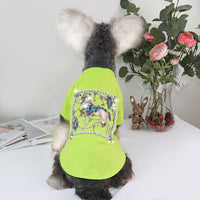 HKM-7750333 Schnauzer Summer T-shirt with White Horse and Diamond Inlays, Cotton Material