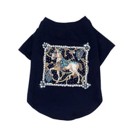 HKM-7750333 Schnauzer Summer T-shirt with White Horse and Diamond Inlays, Cotton Material