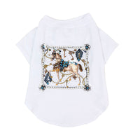 HKM-7750333 Schnauzer Summer T-shirt with White Horse and Diamond Inlays, Cotton Material