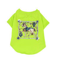 HKM-7750333 Schnauzer Summer T-shirt with White Horse and Diamond Inlays, Cotton Material