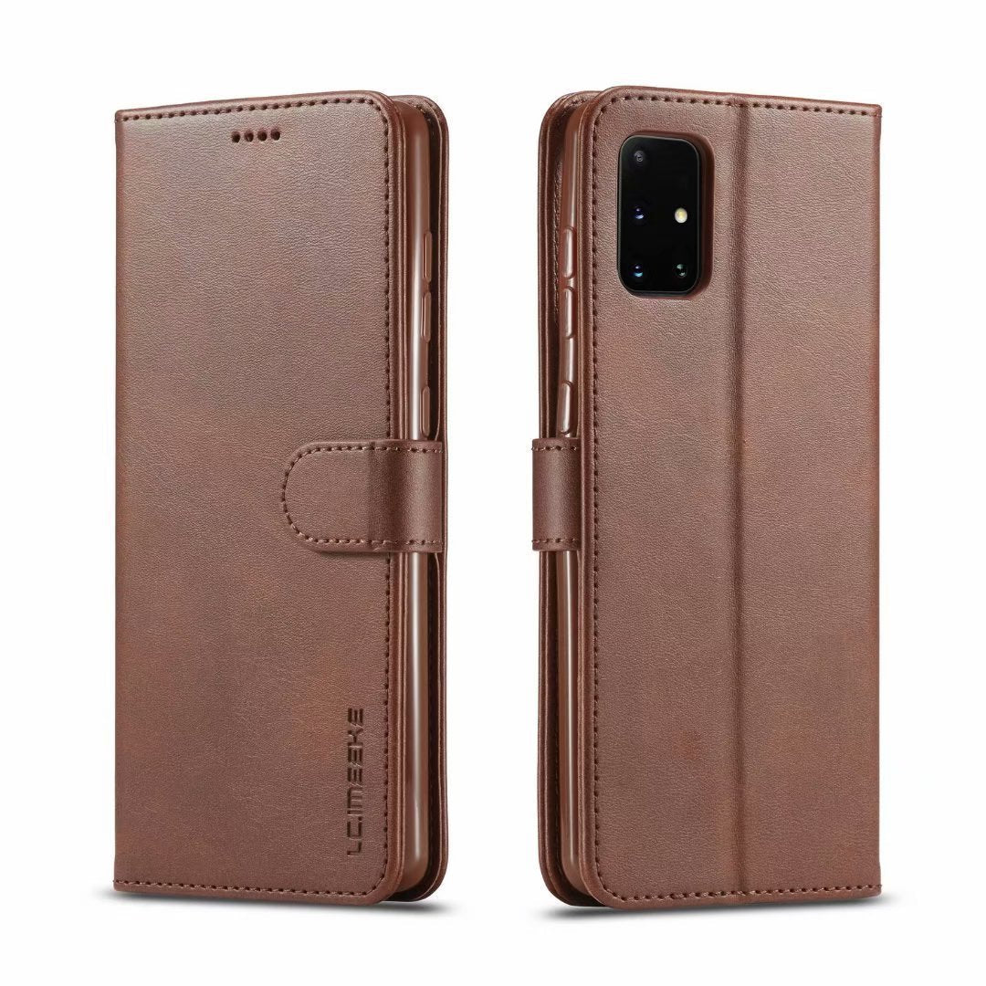 HKM-775123 Leather Wallet Case for Samsung, Apple, Huawei, Xiaomi - Magnetic Closure, Calf Pattern, Multiple Colors Available