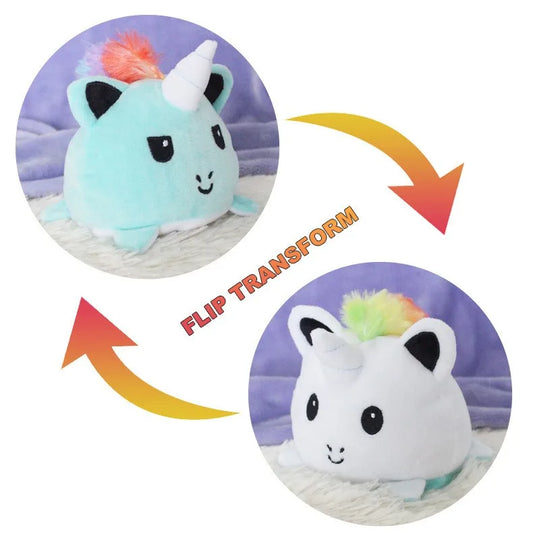 HKM-775123 Reversible Unicorn Plush Toy - Colorful Double-Sided Flip Doll with Soft PP Cotton Filling for Ages 2-14