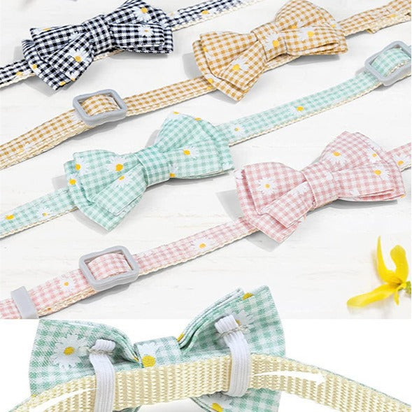 HKM-7751741 Plaid Bowknot Collar for Dogs and Cats in Black, Orange, Pink, and Green