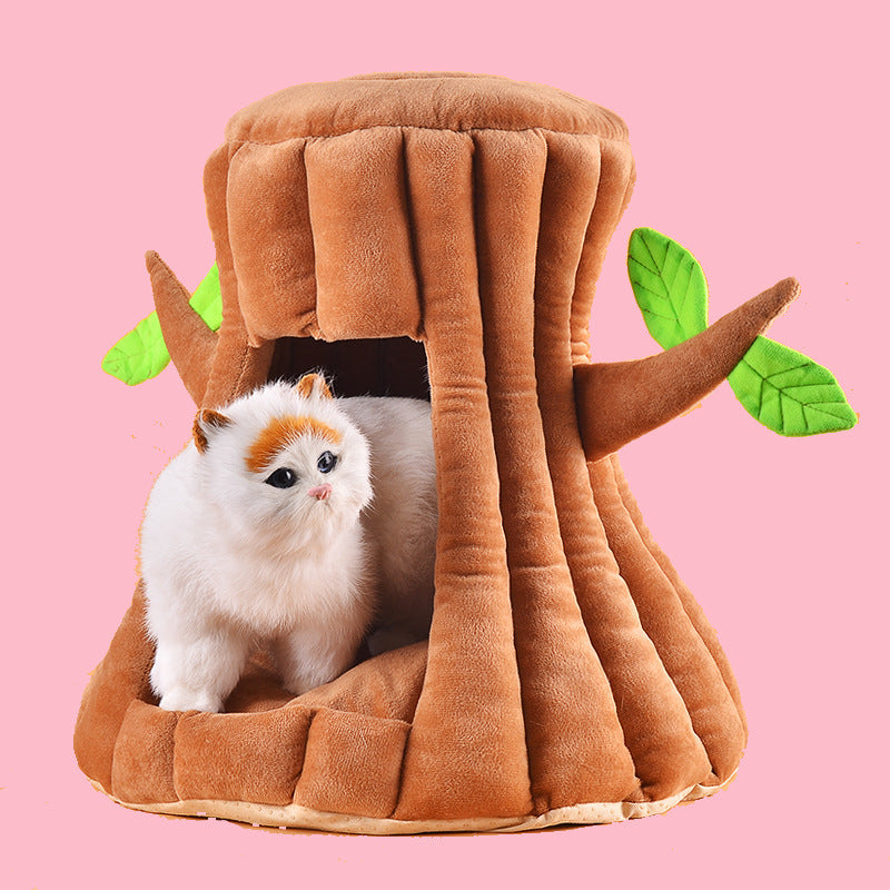 HKM-7755581 Cute Tree-Shaped Cotton Cat Nest in Coffee Color, 45x45x20cm (S) & 55x55x30cm (M)