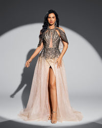HKM-775571 Elegant Women's Evening Dress in Champagne Colour - EZ25071