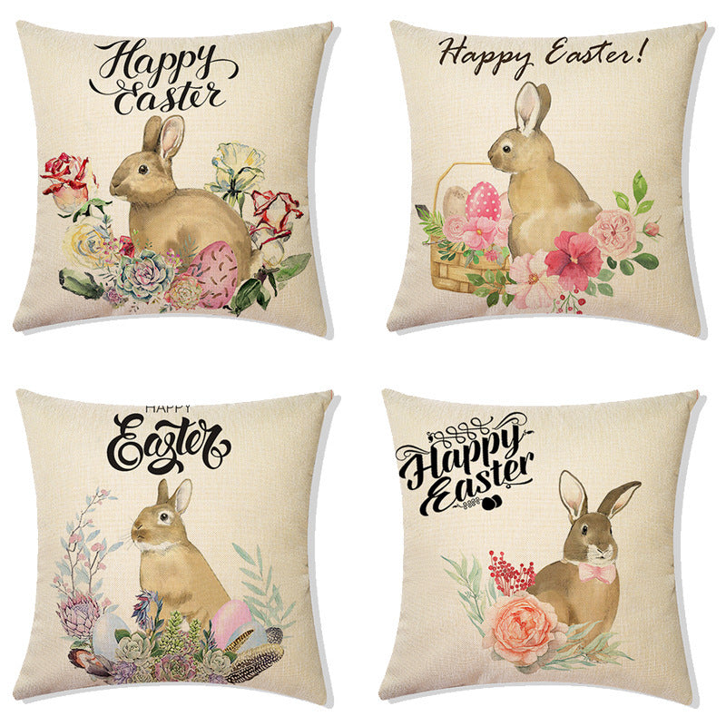 HKM-775571 Linen Easter Holiday Decoration Pillowcase for Living Room and Sofa, Cartoon Pattern, 45*45cm
