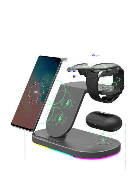 HKM-775891 15W Three-in-One Wireless Charger for Watch and Mobile Phones - Type-C Compatible, Compact Design
