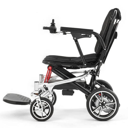 HKM-775891 Portable Aluminum Alloy Electric Wheelchair with Dual Motor and Adjustable Power, Foldable Design