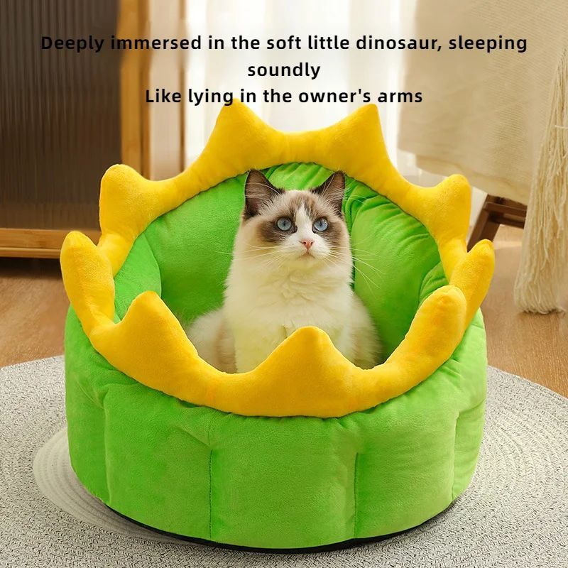 HKM-7759549 Cozy Dinosaur-Themed Soft Pet Nest Bed for Small, Medium, and Large Dogs