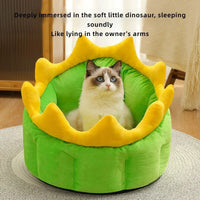 HKM-7759549 Cozy Dinosaur-Themed Soft Pet Nest Bed for Small, Medium, and Large Dogs