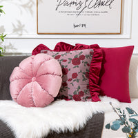 HKM-776019 Vintage Ruffled Sofa Cushion in Plush Material with Tassels - Available in English Rose, Pod Blush Pink, and Velvet Wine Red
