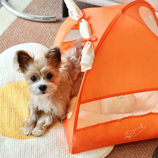HKM-7760317 Portable Outdoor Pet Tent with Breathable Design and Cushion, Orange, Small Size