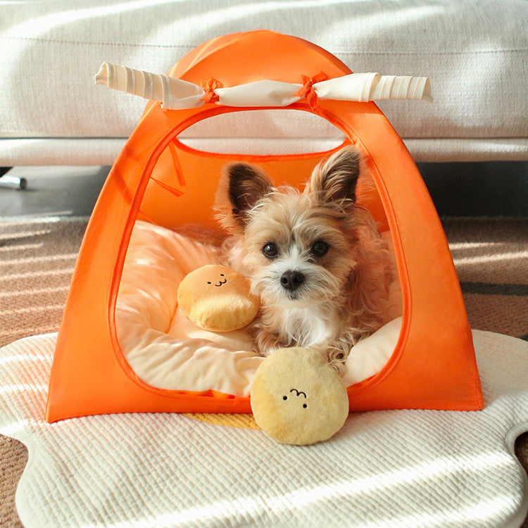 HKM-7760317 Portable Outdoor Pet Tent with Breathable Design and Cushion, Orange, Small Size