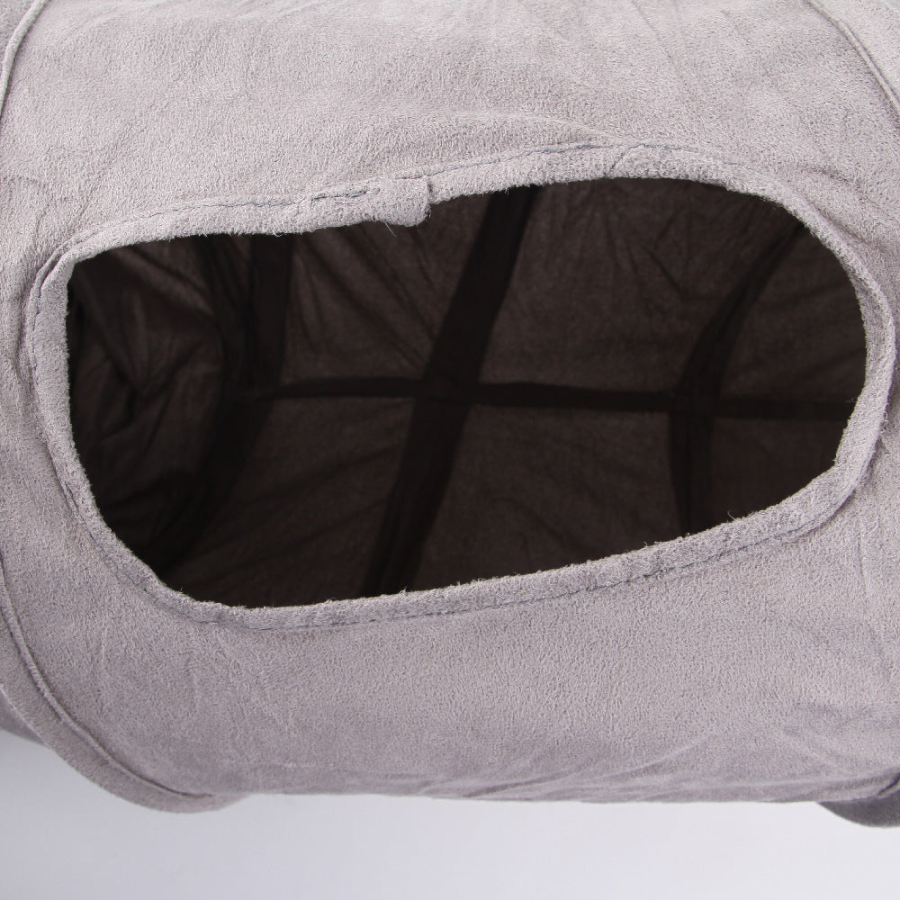 HKM-7760573 Foldable Suede Cat Tunnel Toy - Interactive Play for Cats in Gray and Khaki