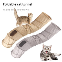 HKM-7760573 Foldable Suede Cat Tunnel Toy - Interactive Play for Cats in Gray and Khaki