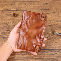 HKM-776083 Vintage Leather Multi-card Long Wallet with Coin Compartment and Money Clip