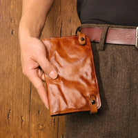HKM-776083 Vintage Leather Multi-card Long Wallet with Coin Compartment and Money Clip