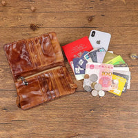 HKM-776083 Vintage Leather Multi-card Long Wallet with Coin Compartment and Money Clip