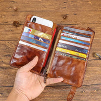 HKM-776083 Vintage Leather Multi-card Long Wallet with Coin Compartment and Money Clip