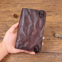 HKM-776083 Vintage Leather Multi-card Long Wallet with Coin Compartment and Money Clip