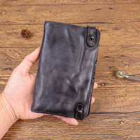 HKM-776083 Vintage Leather Multi-card Long Wallet with Coin Compartment and Money Clip