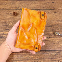 HKM-776083 Vintage Leather Multi-card Long Wallet with Coin Compartment and Money Clip