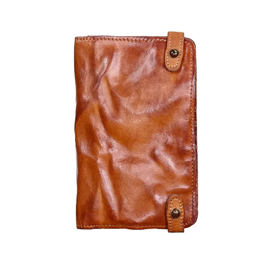 HKM-776083 Vintage Leather Multi-card Long Wallet with Coin Compartment and Money Clip