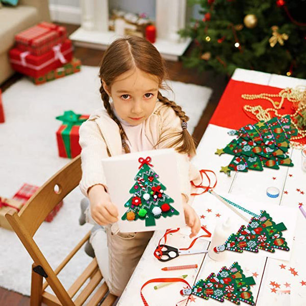 HKM-776147 Multicolor Felt Christmas Tree and Snowman Decoration Set - 12 Pieces with Accessories