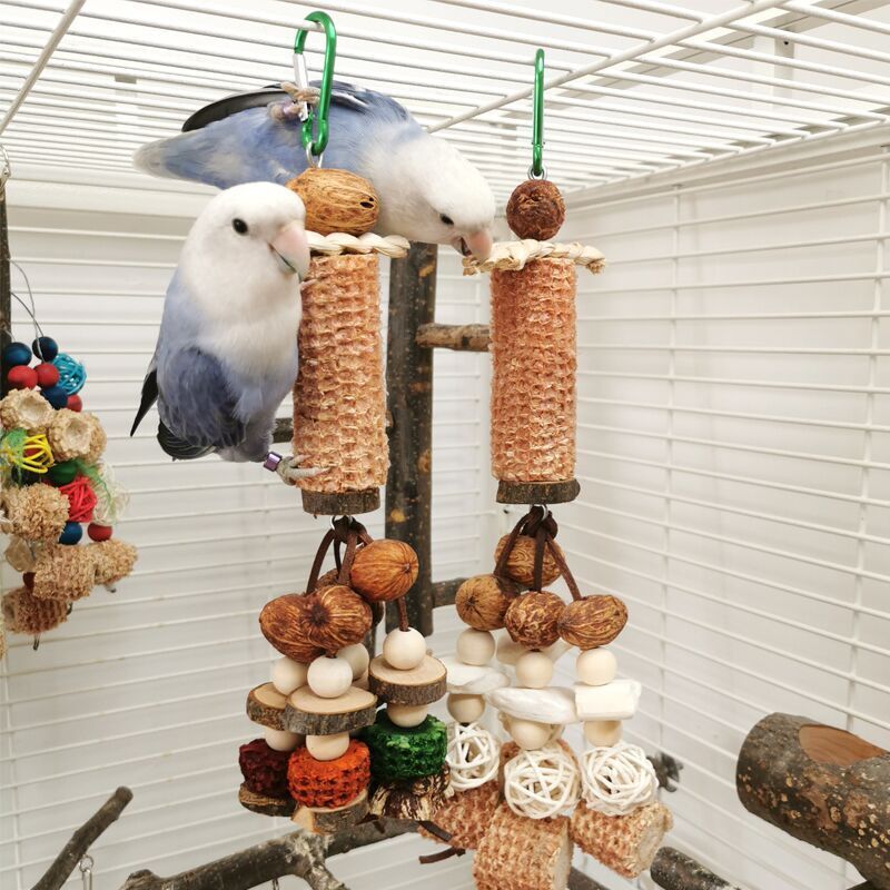 HKM-776275 Peony Parrot Cuttlebone and Corncob Vine Ball String Toy Set for Small to Medium Birds